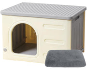 猫ハウス 外猫ハウス ペットハウス 屋外用 猫小屋 犬小屋 屋外 防水 冬 座布団付き 通気性 防寒 雨よけ 小型犬 野外猫 組立簡単 屋内 防風 防雨 換気 (グレー) - 1