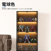 フィギュア 棚 LED付き 強化ガラス 4段式 コレクションケース 棚 大型 両開きドア センサーライト付き ガラスケース おしゃれ 木製 3色調光 - 7