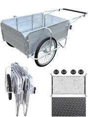 【ロッド付き】 リヤカー アルミリヤカー 折りたたみ式 軽量 耐荷重150kg ノーパンクタイヤ 収納便利 工具不要 専用マット ネット付属 農作業 引っ越し用 - 9