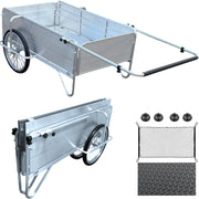 【ロッド付き】 リヤカー アルミリヤカー 折りたたみ式 軽量 耐荷重150kg ノーパンクタイヤ 収納便利 工具不要 専用マット ネット付属 農作業 引っ越し用 - 10