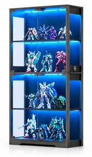 フィギュア 棚 LED付き 強化ガラス 4段式 コレクションケース 棚 大型 両開きドア センサーライト付き ガラスケース おしゃれ 木製 3色調光 - 1