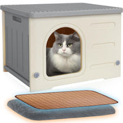猫ハウス 外猫ハウス ペットハウス 屋外用 猫小屋 犬小屋 屋外 防水 冬 座布団付き 通気性 防寒 雨よけ 小型犬 野外猫 組立簡単 屋内 防風 防雨 換気 (グレー) - 10