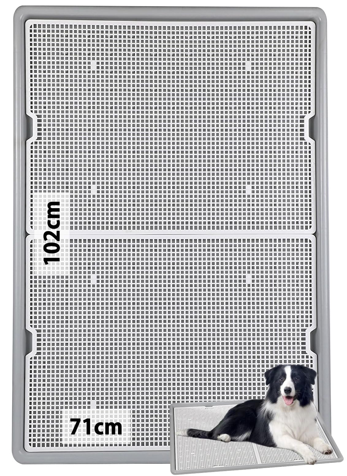 SUDOO 犬 トイレトレー 大型犬 トイレ 特大 スーパーワイド 1枚 ドッグトレー 1020 x 710 x 50mm 飛び跳ね防止 ペット 犬用トイレ トイレトレーニング お掃除簡単 メッシュ付 (グレー,スーパーワイド) - 1
