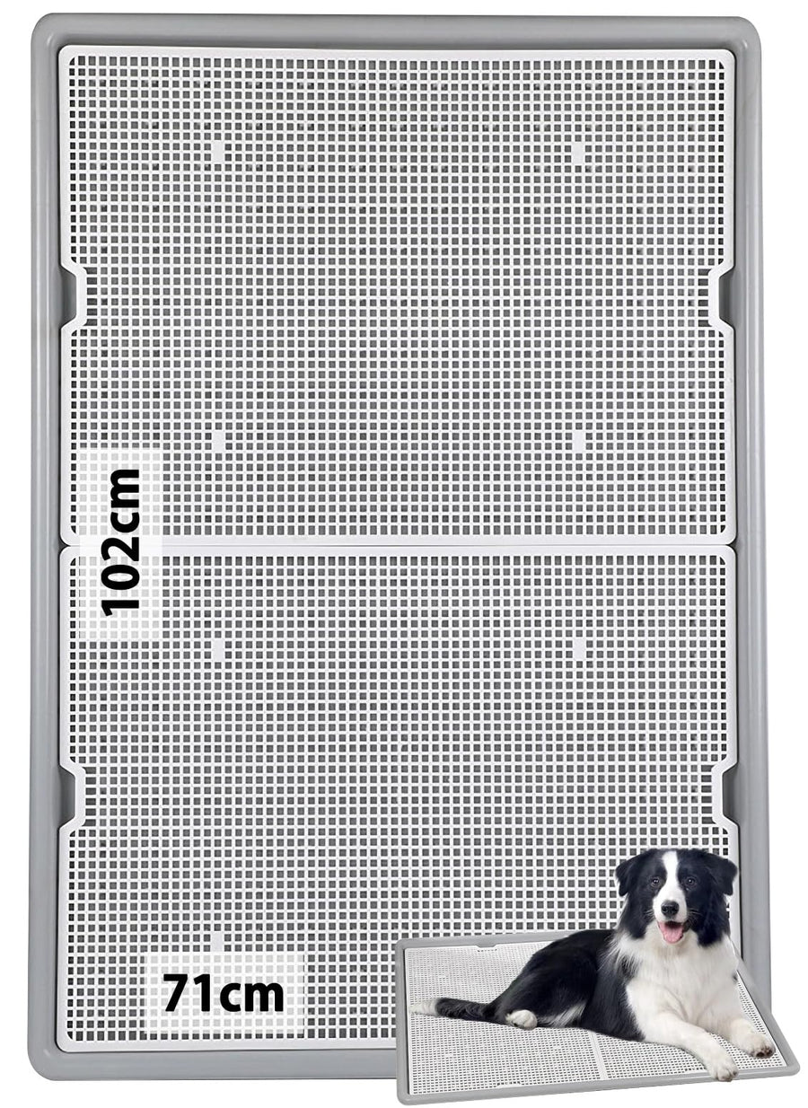 SUDOO 犬 トイレトレー 大型犬 トイレ 特大 スーパーワイド 1枚 ドッグトレー 1020 x 710 x 50mm 飛び跳ね防止 ペット 犬用トイレ トイレトレーニング お掃除簡単 メッシュ付 (グレー,スーパーワイド) - 1