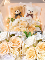 ソープフラワー 花束 LEDライト付き くま入り ギフトセット バラ 枯れない花 誕生日 母の日 記念日 シャンパン 1個 (シャンパン, D29×W12x xH37.5cm) - 7