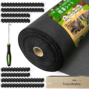 防草シート 2ｍ 50ｍ 120g/m² 高密度 防草 シート 除草シート ぼうそうシート 不織布 雑草防止シート 厚手 高耐久性 雑草防止 透水性 遮光性アップ UV耐候剤配合 紫外線劣化防止 雑草対策 工事用 園芸用 人工芝下 Uピン杭100本と黒丸100枚付き 黒色【幅2mを幅1ｍに折り畳んでの発送】 (黒色, 2*50m) - 1