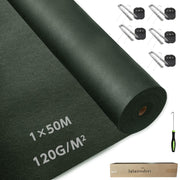 防草 シート 1m 50m 高密度 120g/m² 防そうシート 除草シート 1m幅 ぼうそうシート 厚手 高耐久性 不織布 雑草防止 透水性 遮光性アップ UV耐候剤配合 紫外線劣化防止 雑草対策 工事用 園芸用 人工芝下 Uピン杭50本と黒丸50枚付き グリーン (1×50m, グリーン) [並行輸入品] - 1