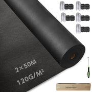 防草シート 2ｍx50ｍ 防そうシート 除草シート 雑草防止シート 高密度 120g/m² 水捌け 雑草防止 厚手 不織布 黒 高耐久 高透水 高密度 農業 園芸 家庭菜園 庭 ガーデニング 人工芝下 固定ピン黒丸【幅2mを幅1ｍに折り畳んでの発送】 (ブラック, 2*50m) - 1
